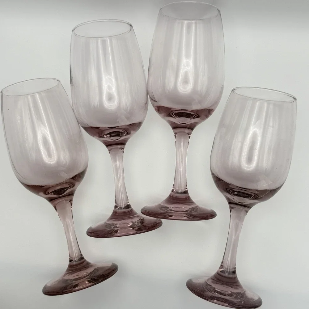 Libbey Blush Pink Wine Glasses Set of 4 Heavy Stemware Goblets‎ Vintage 7.25